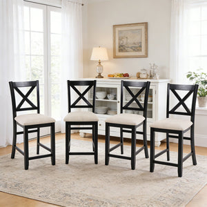 English Elm Dining Chairs Set of 4 Solid Rubberwood Counter Height with Padded Linen Seat W1998P336529