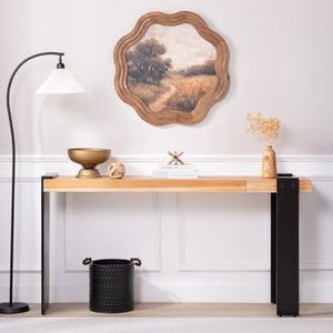 English Elm Rustic Industrial Console Table Weathered Steel Legs Engineered Wood Entryway Accent W2729P414724