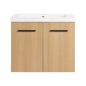 English Elm 24" Floating Oak Plywood Bathroom Vanity Set with Glossy Resin Sink Scandinavian Style W3450S00068