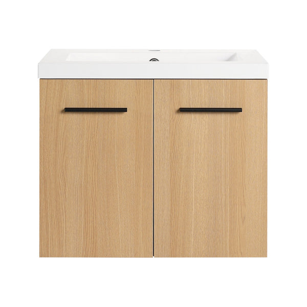 English Elm 24" Floating Oak Plywood Bathroom Vanity Set with Glossy Resin Sink Scandinavian Style W3450S00068