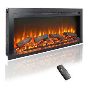 English Elm 44 Inch Recessed Electric Fireplace with Led Flame Heater and Remote for Living Rooms W1769P171420