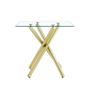 English Elm Modern Glass Pub Set with Gold Chrome Base and White Swivel Stools for Home Bar W3875S00036