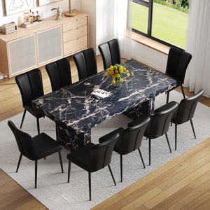English Elm Table and Chair Set 10 Seat Mdf Black Marble Dining with Striped Pu Leather Chairs W1151S04140