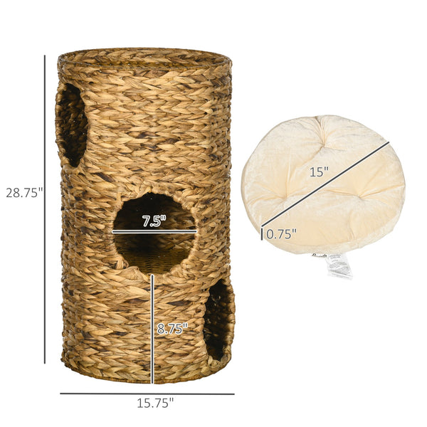 English Elm Pawhut Hand-woven Water Hyacinth Cat Tower Four-story Hideaway Caves Plush Beds W2225P217052
