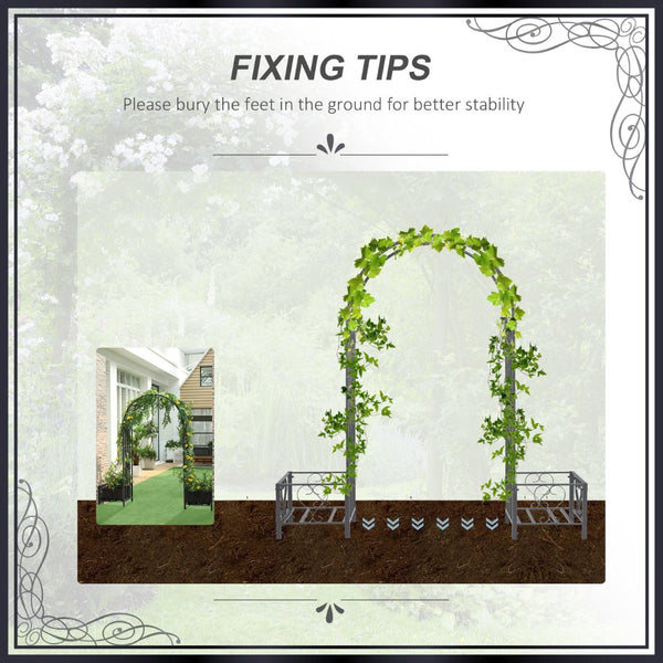 English Elm Outsunny 6.7' Steel Garden Arch Arbor With Elegant Scrollwork Hearts & Planters For Climbing Vines W2225P174392-GIGA