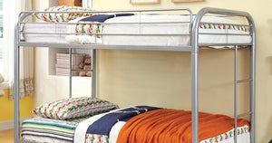 English Elm Twin Industrial Metal Bunk Bed with Wood Panels and Built-In Ladder, Guarded Top, Versatile Layouts Silver 86 L x 21 W x 7 H B2741P353755