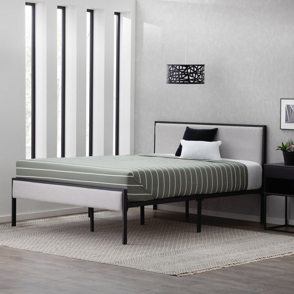 English Elm Edenbrook Metal Platform Bed with Upholstered Headboard, Gray King — 800lb Slat Support, Easy Assembly B350P394801