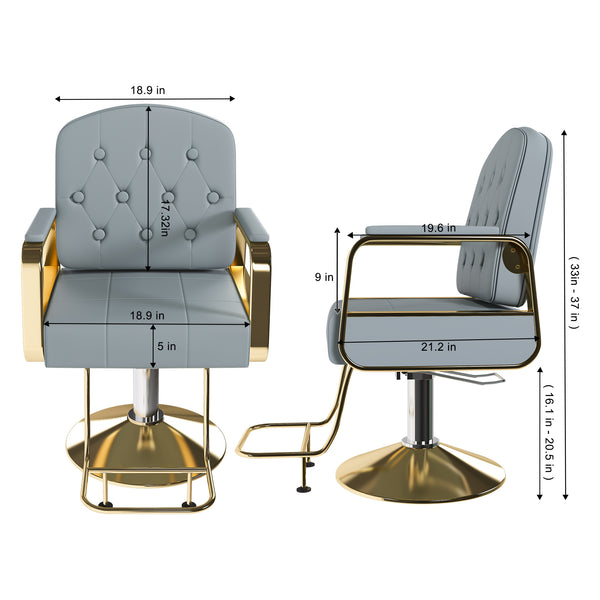 English Elm Hydraulic Salon Chair with Foot Pump Swivel Base Pu Leather Seat for Barber Tattoo Spa Blue W2700P410953