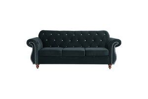 English Elm Black Velvet 2-Piece Sofa Set - Luxurious Upholstered Loveseat & Sofa With Crystal Tufting & Glam Style B011S01700