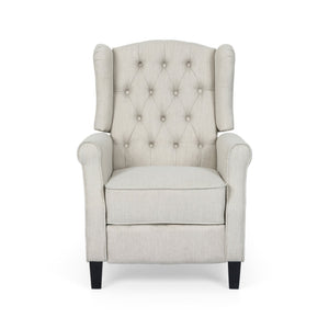 English Elm Christopher Knight Home® - Pushback Tufted Recliner Chair in Beige Fabric with Wingback Design, Birch Legs, Contemporary Comfort and Style 68629.00