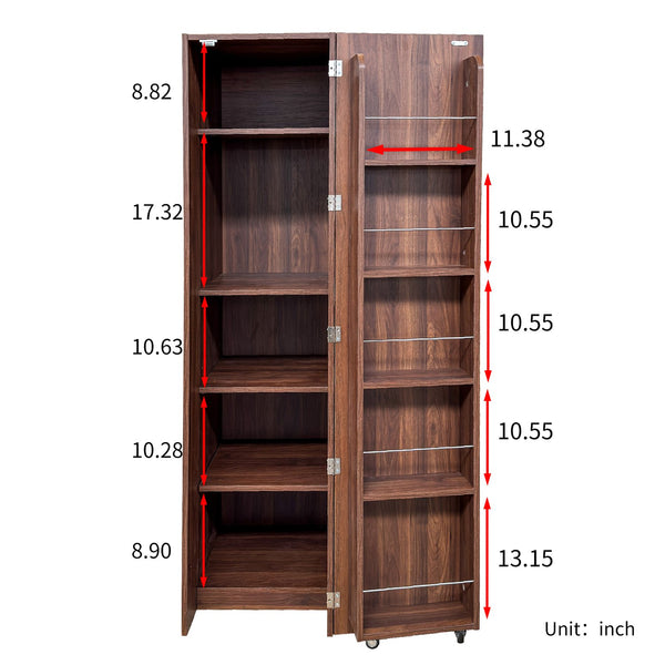English Elm Kitchen Pantry Cabinet Freestanding Melamine Storage with Shelves for Dining Room Walnut W331P435939