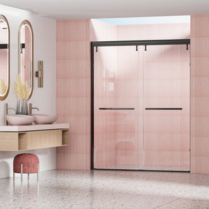 English Elm 56-60 in Semi-frameless Double Sliding Shower Door Clear Tempered Glass Matte Black W1920S00078