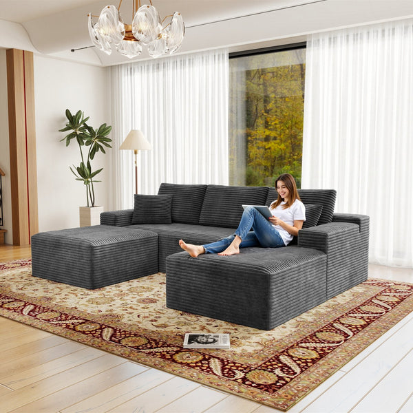 English Elm 104.3*70.8"Modular 104.3*70.8" Modular Sectional Sofa - Plush Corduroy 3-Piece Set For Effortless Living Room Style W3819S00110