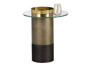 Sunpan Haru End Table - Stunning Contemporary Design with Gold and Brown Stainless Steel Base & Glass Top