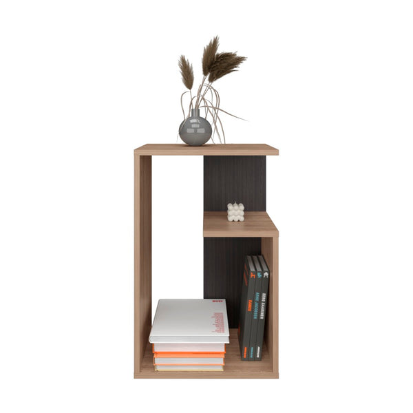 English Elm Side Table 25" H - Modern Minimalist Design With Open Shelves For Versatile Storage Solutions B097P296864-GIGA