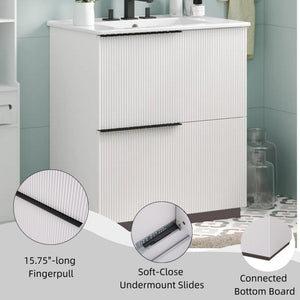 English Elm Christopher Knight Home® - 30" Elegant Bathroom Vanity With Fluted Design, Ceramic Sink, Full-Extension Drawers & Soft-Close Slides N817P295760W