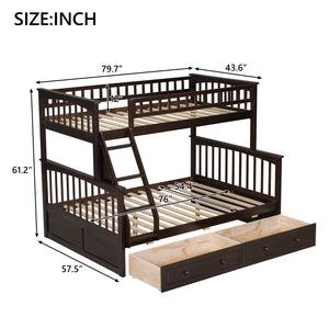 English Elm Twin Convertible Bunk Bed with Built-In Rolling Drawers and Solid Pine/MDF Frame, Space-Saving Durable Design Espresso N7090004020P