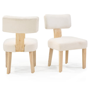 English Elm Wooden Dining Chair Set Teddy Fleece Upholstered Rubberwood Legs for Kitchen or Living Room W1687P372427