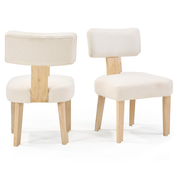 English Elm Wooden Dining Chair Set Teddy Fleece Upholstered Rubberwood Legs for Kitchen or Living Room W1687P372427