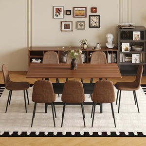 English Elm Table Set With 71" Walnut Grain Dining Table & 8 Brown Techno-Fabric Chairs – Modern Style Upgrade! W1151S04291-GIGA