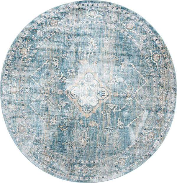 Unique Loom Newport Ochre Machine Made Border Rug Blue, Light Brown/Light Blue 10' 2" x 10' 2"