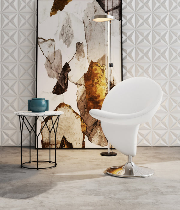 English Elm Curl Wool Blend Swivel Lounge Chair with Polished Chrome Base, 360° Comfort, Modern Curl Design Cream B365P398415