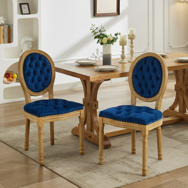 English Elm French Solid Wood Frame Antique Dining Chair with Velvet Upholstery, Nailhead Trim, Durable Spring Core Blue W1143P195872