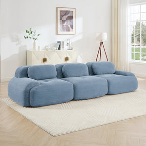 English Elm 3-seat Modular Corduroy Sectional Sofa Ergonomic Curved Design for Living Rooms Blue W714S01248