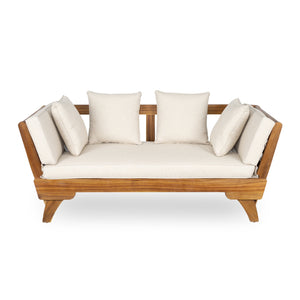 English Elm Christopher Knight Home® - Outdoor Acacia Daybed Sofa with Foldable Arms, Rust‑Resistant Teak Frame & UV‑Proof Beige Cushions N779P249303T