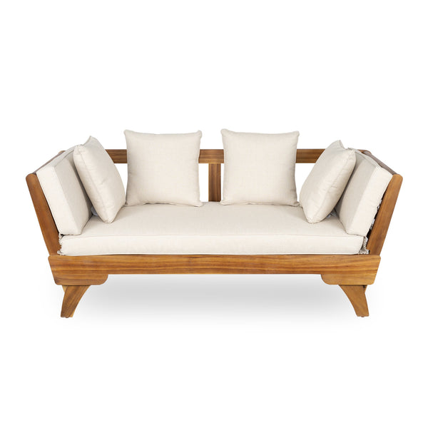 English Elm Christopher Knight Home® - Outdoor Acacia Daybed Sofa with Foldable Arms, Rust‑Resistant Teak Frame & UV‑Proof Beige Cushions N779P249303T