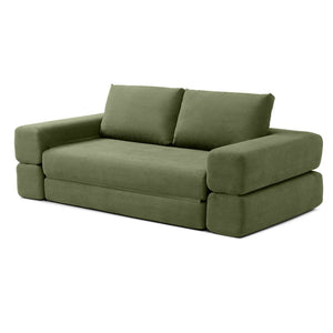 English Elm 81'' Corduroy Floor Sofa Convertible Loveseat Futon Sleeper with Foam Fill and Pillows Green W1117P459731