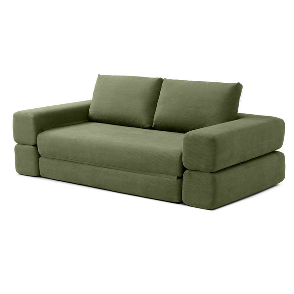 English Elm 81'' Corduroy Floor Sofa Convertible Loveseat Futon Sleeper with Foam Fill and Pillows Green W1117P459731