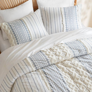 JLA Home INK+IVY - Cotton Mid-Century Geometric Comforter Set with Tufted Chenille Accents, Breathable OEKO-TEX Quality White/Navy II10-1274