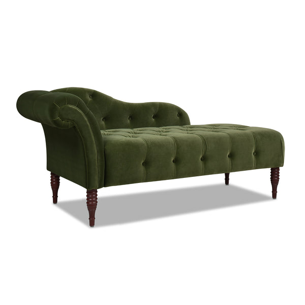 English Elm Jennifer Taylor Home - Samuel Tufted Roll Arm Chaise Lounge in Lux Velvet Upholstery with Kiln-Dried Hardwood Frame and Plush Support Olive Green B2719P238293