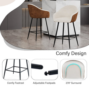 English Elm Christopher Knight Home® - 26.5'' Modern-Style Counter Height Bar Stools with Two-Tone Beige Brown Upholstery and Metal Legs, Cushioned Comfort for Kitchen Island and Home Bar (26.5" Seat) N780P225243B