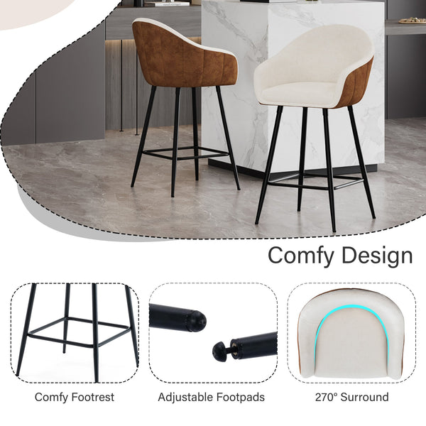 English Elm Christopher Knight Home® - 26.5'' Modern-Style Counter Height Bar Stools with Two-Tone Beige Brown Upholstery and Metal Legs, Cushioned Comfort for Kitchen Island and Home Bar (26.5" Seat) N780P225243B