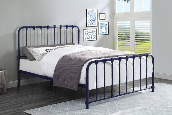 English Elm Metal Bed Bethany Queen Platform with Curved Headboard and Timeless Accent Joints for Stylish Rooms Blue 67.75 L x 38.25 W x 4.5 H B011P265590