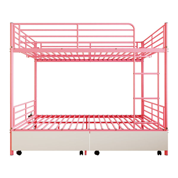 English Elm Bunk Bed Convertible Twin Over Metal Frame with Guardrail for Kids Rooms W3752S00008