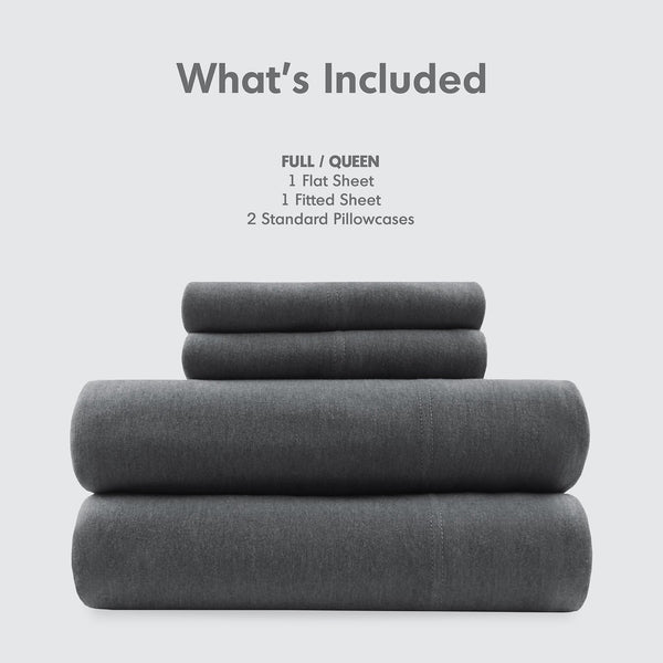 JLA Home Intelligent Design - All Season Sheet Set Jersey Knit Cotton Blend for Year-Round Comfort, Breathable & Easy Care Dark Grey ID20-693