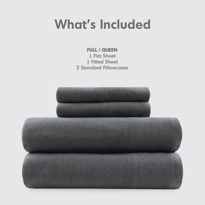 JLA Home Intelligent Design - All Season Sheet Set with Jersey Knit Cotton Blend — Breathable, Stretchy Comfort for Year-Round Use Dark Grey ID20-694