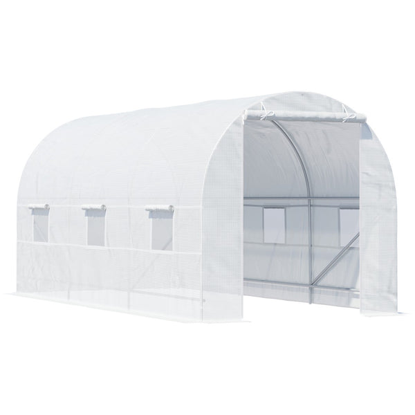 English Elm Outsunny 15' X 7' Walk-In Tunnel Greenhouse - Durable Hot House Kit With 6 Windows & Roll-Up Door! W2225P174450-GIGA