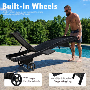 English Elm K&k Outdoor Wicker Reclining Chaise Set 2 Piece with Pull Out Tray Rolling Wheels Black N707P395515B