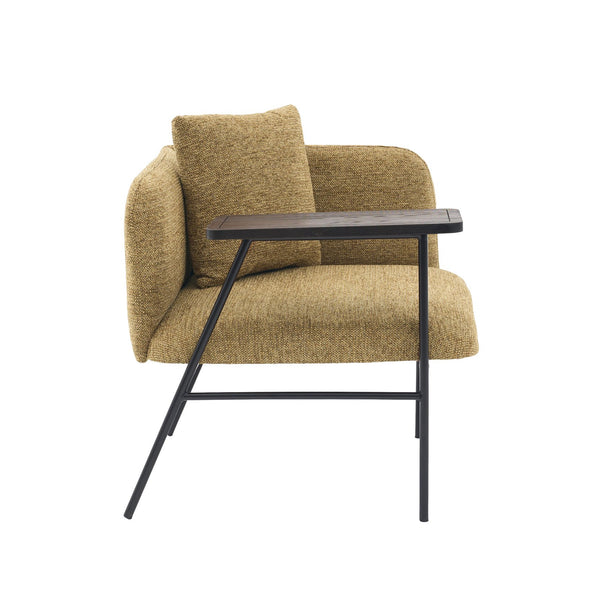 English Elm Leisure Linen Accent Chair with Built-in Side Table Pockets and Lumbar Pillow Modern Yellow W395P453313
