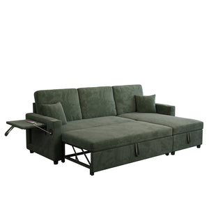 English Elm Sectional Sleeper Sofa Corduroy Cloud Couch with Storage Chaise and Usb Charging Ports Green W1825S00077