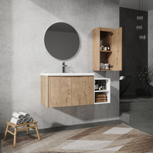 English Elm 42" Wall-Mounted Bathroom Vanity Set With Integrated Sink & Soft-Close Doors For Modern Spaces W999S00234