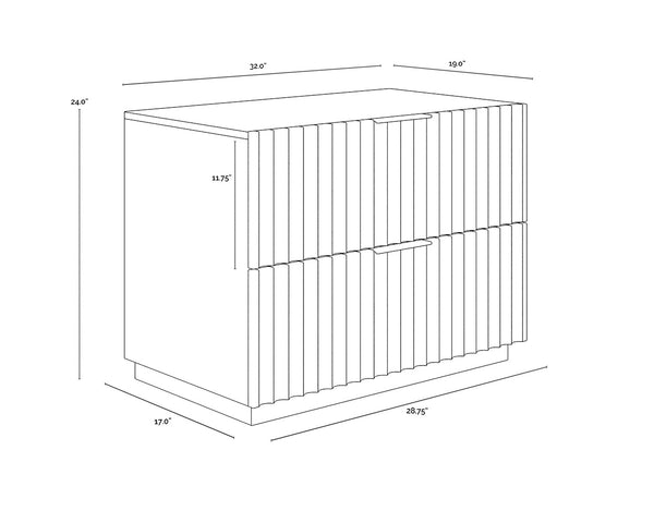 Sunpan Carlin Nightstand - Bold Mango Wood Design with Sculpted Drawers and Modern Aluminum Handles Black / Antique Brass