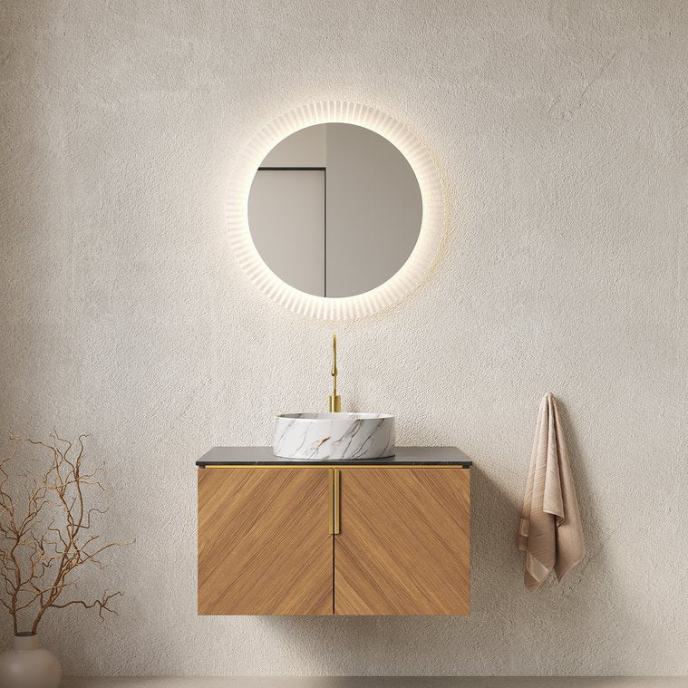English Elm Arai 30" Wall-Mounted Bathroom Vanity With Sink, Elegant Black Countertop & Stylish Oak Cabinet Design W2615S00451