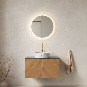 English Elm Arai 30" Wall-Mounted Bathroom Vanity With Sink, Elegant Black Countertop & Stylish Oak Cabinet Design W2615S00451