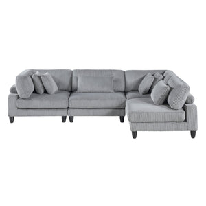 English Elm Living 4-Piece Modular Sectional Sofa Set in Corduroy Upholstery with Plush Cushions and Solid Wood Legs Gray 40 L x 40 W x 17 H B011S01558