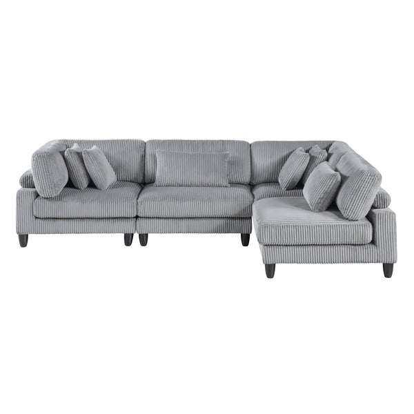 English Elm Living 4-Piece Modular Sectional Sofa Set in Corduroy Upholstery with Plush Cushions and Solid Wood Legs Gray 40 L x 40 W x 17 H B011S01558